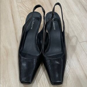 Liz Claiborne Black Leather Square Toe Slingback Pumps